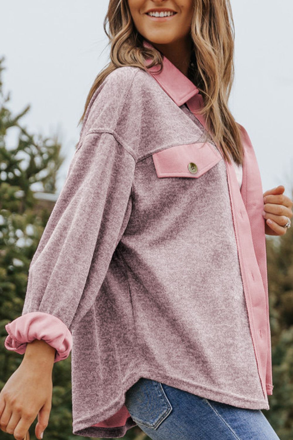 Contrast Trim Button Up Shacket - The Goddess Galleries