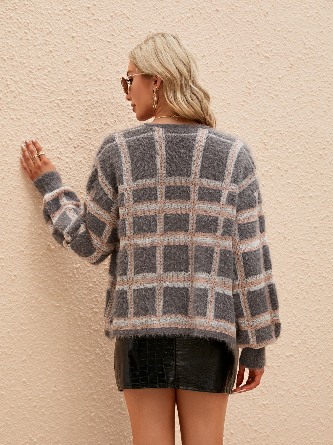 Open Front Plaid Long Sleeve Cardigan - The Goddess Galleries