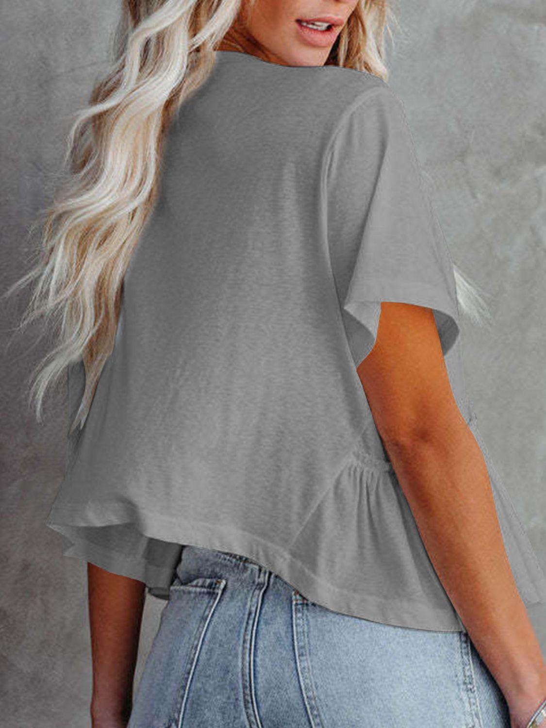 Tied Plunge Short Sleeve Blouse - The Goddess Galleries