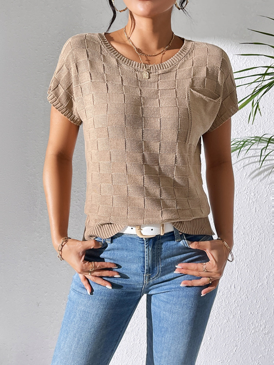 Round Neck Short Sleeve Knit Top - The Goddess Galleries