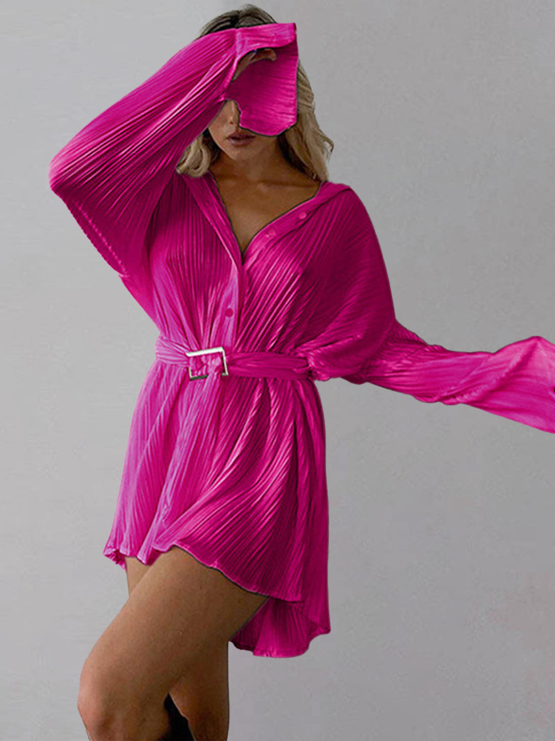 Button Up Dropped Shoulder Shirt Dress - The Goddess Galleries