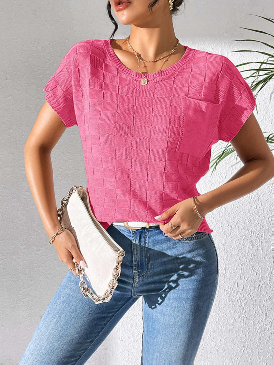 Round Neck Short Sleeve Knit Top - The Goddess Galleries
