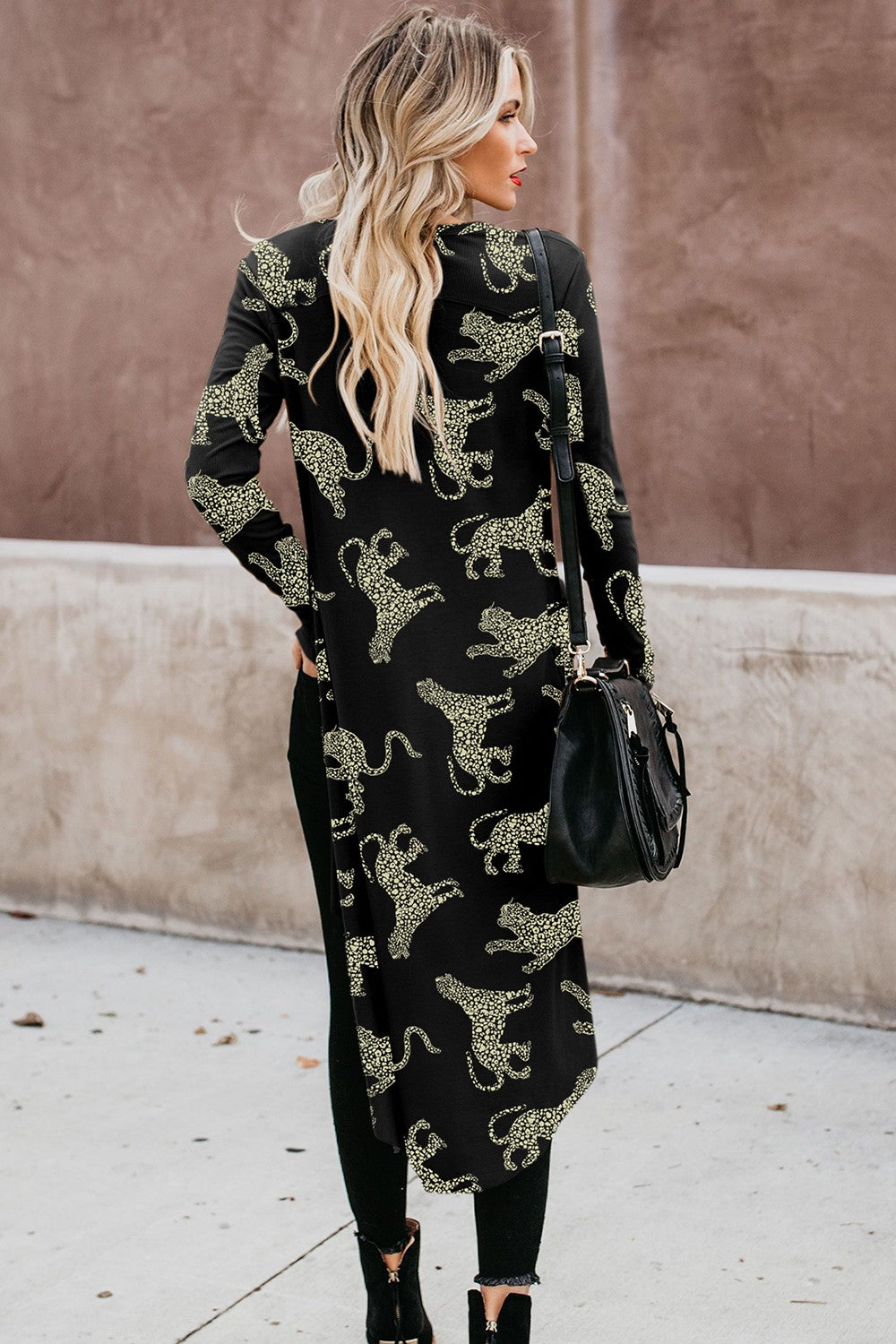 Animal Pattern Ribbed Button Up Long Sleeve Cardigan - The Goddess Galleries