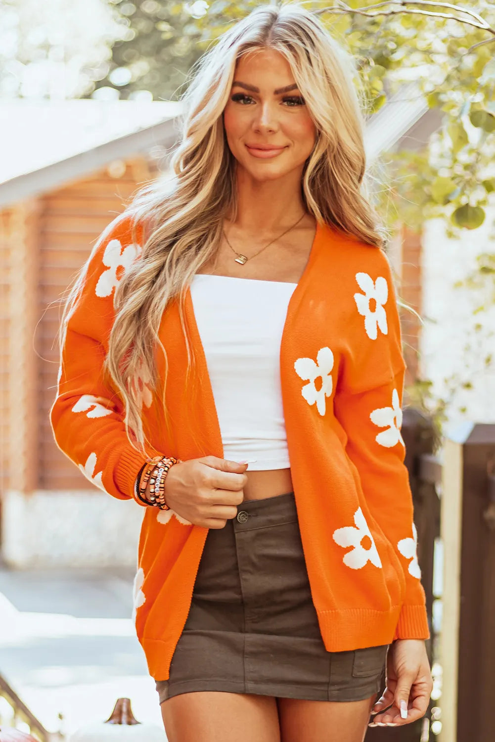 Flower Open Front Long Sleeve Cardigan - The Goddess Galleries