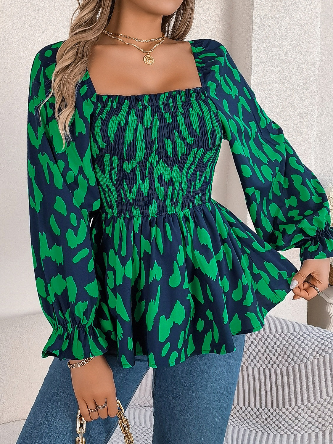 Square Neck Flounce Sleeve Blouse - The Goddess Galleries