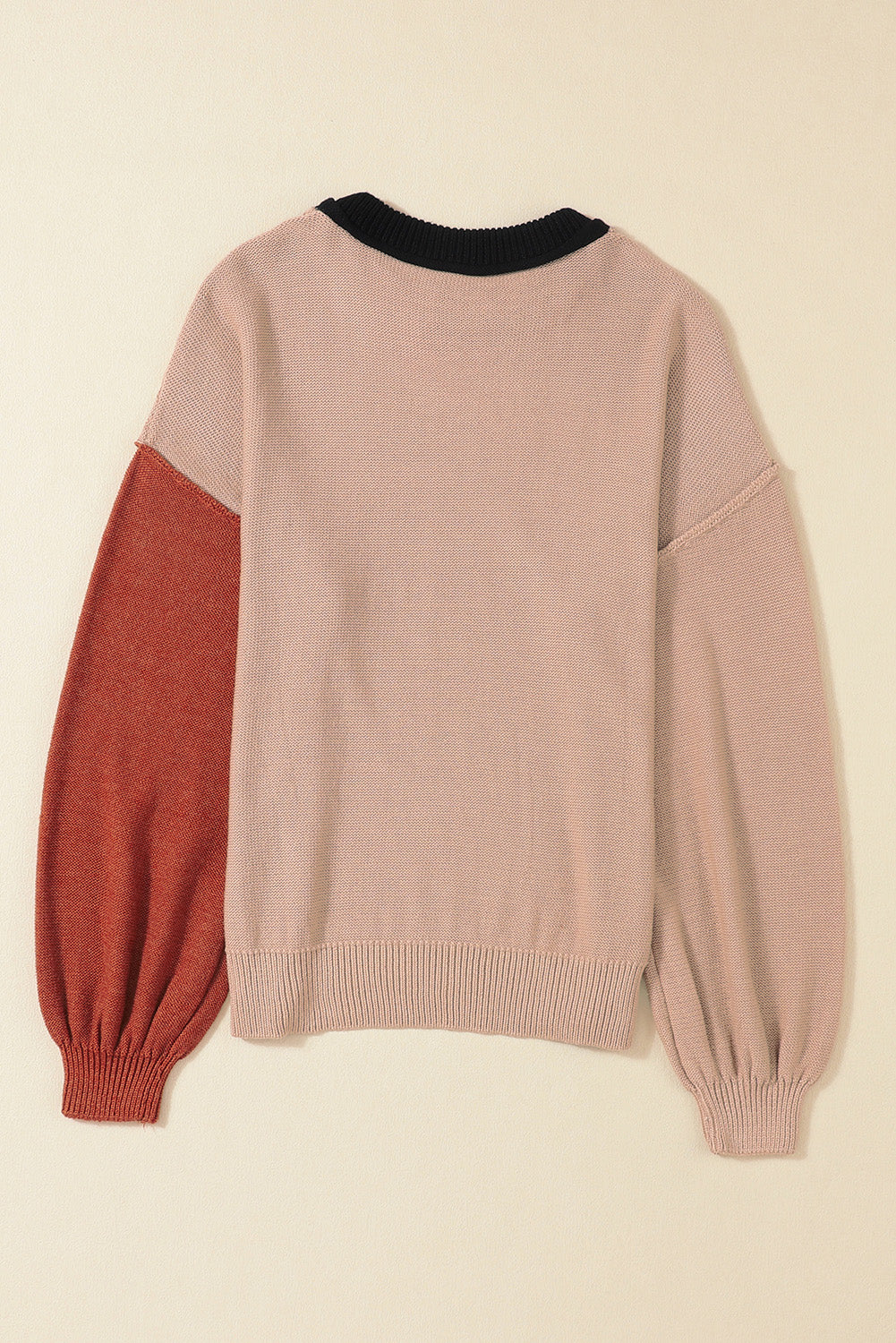 Contrast Round Neck Dropped Shoulder Sweater - The Goddess Galleries