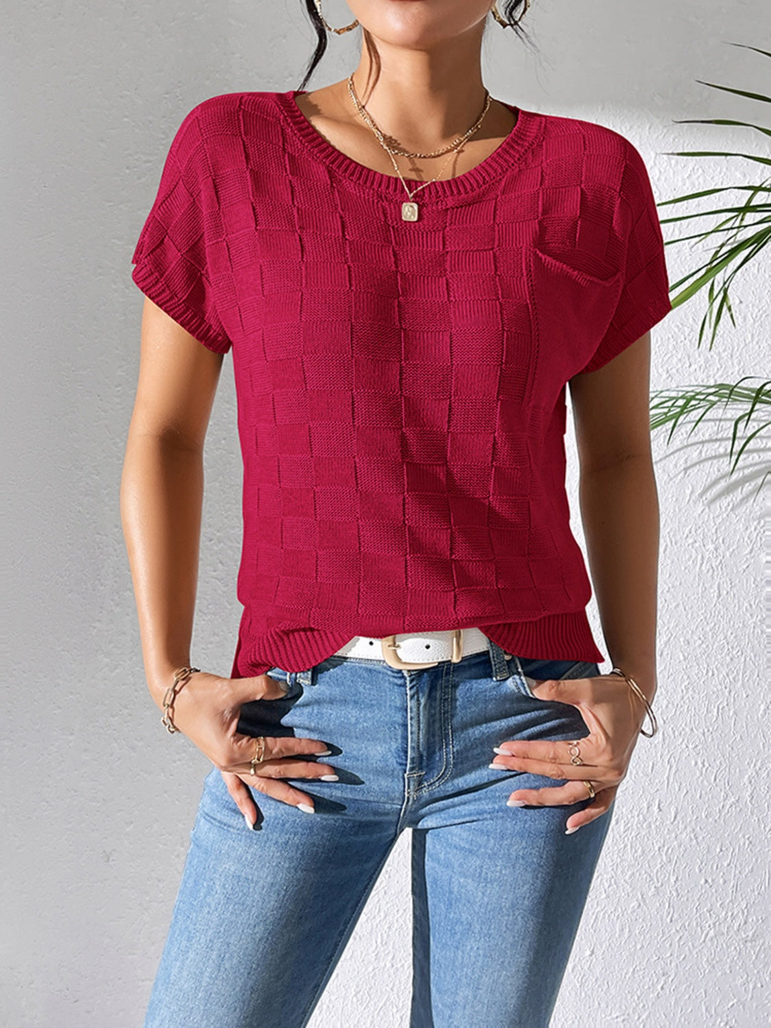 Round Neck Short Sleeve Knit Top - The Goddess Galleries