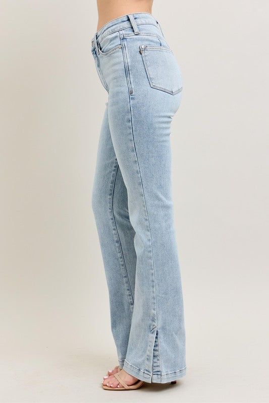 Judy Blue Full Size Tummy Control Vintage Wash Side Slit Slim Boot Jeans Plus Size - The Goddess Galleries