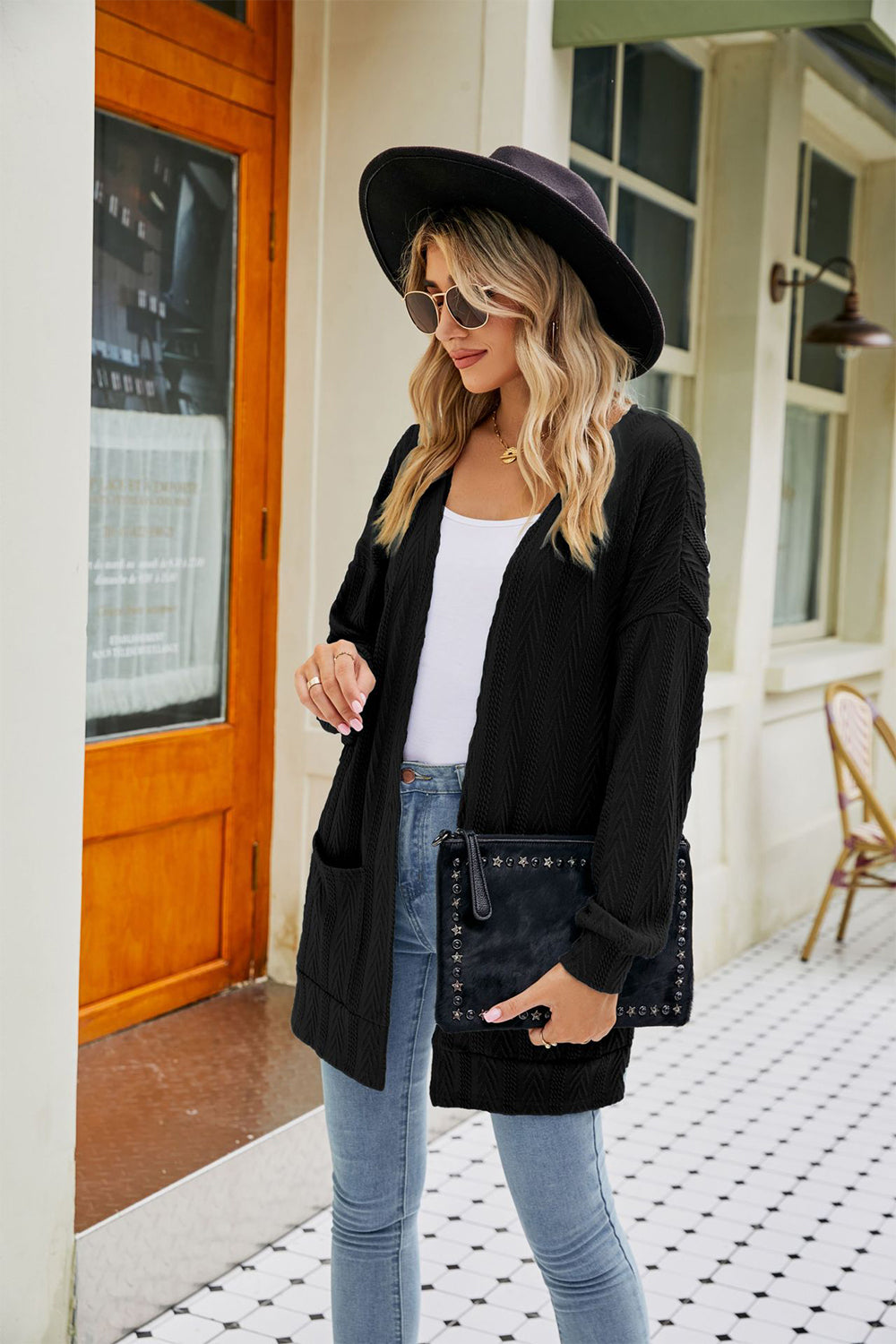 Long Sleeve Pocketed Cardigan - The Goddess Galleries