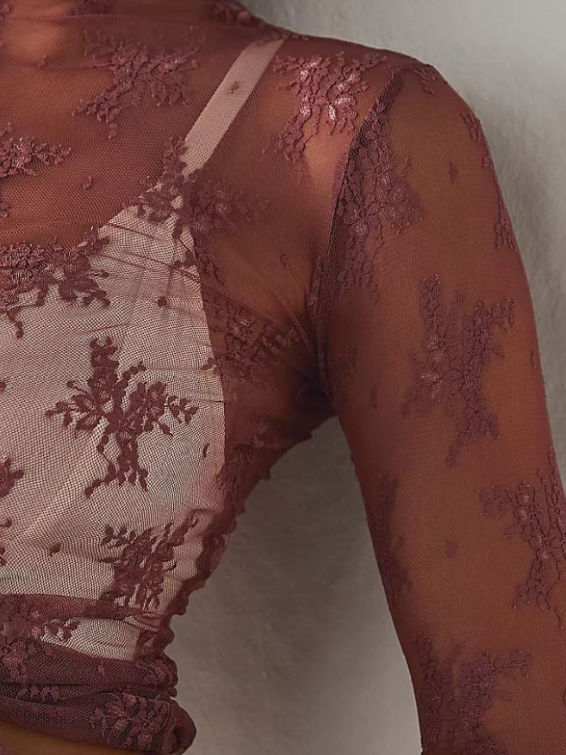 Lace Mock Neck Long Sleeve Blouse - The Goddess Galleries