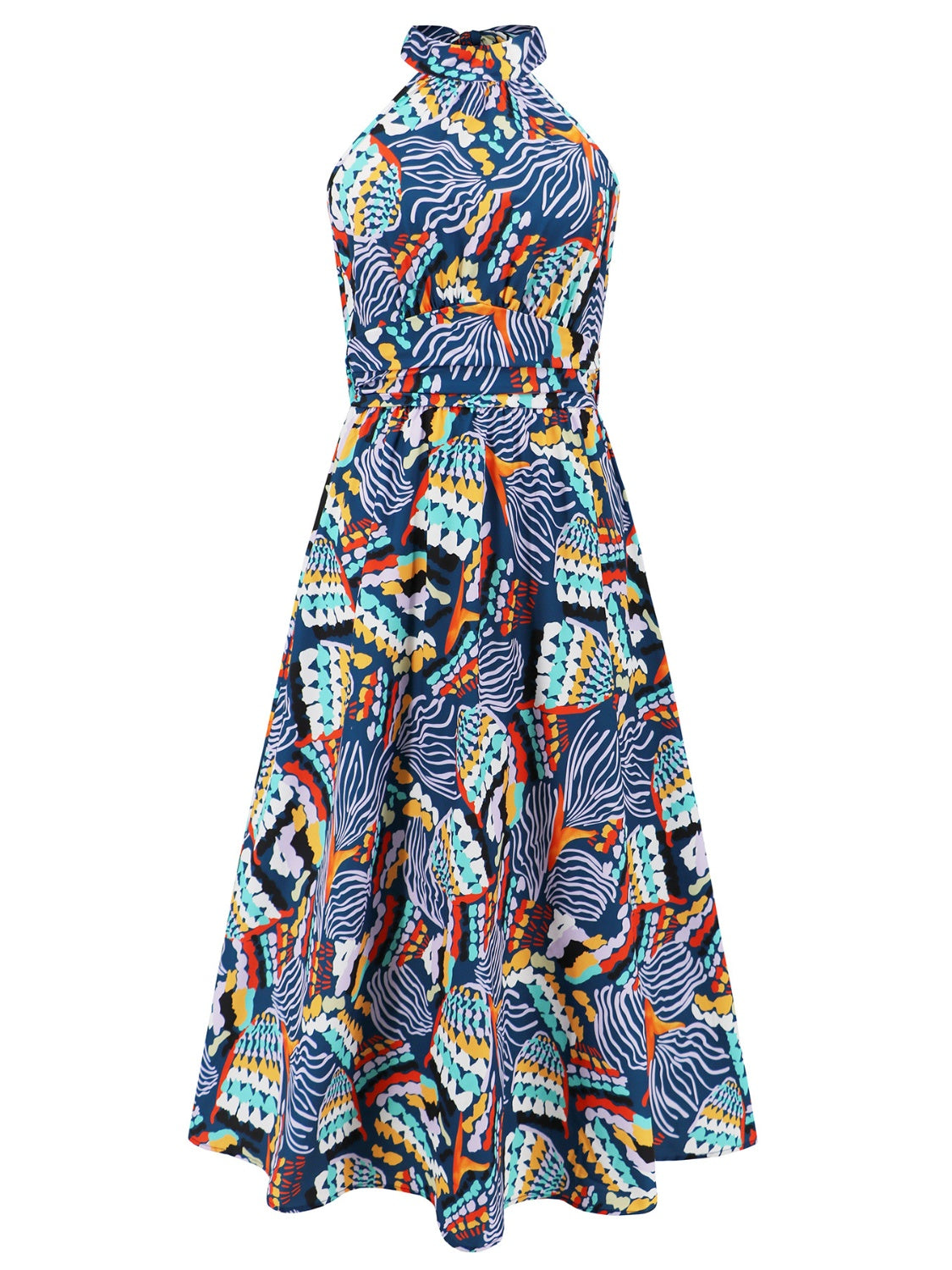 Ruched Printed Halter Neck Dress - The Goddess Galleries