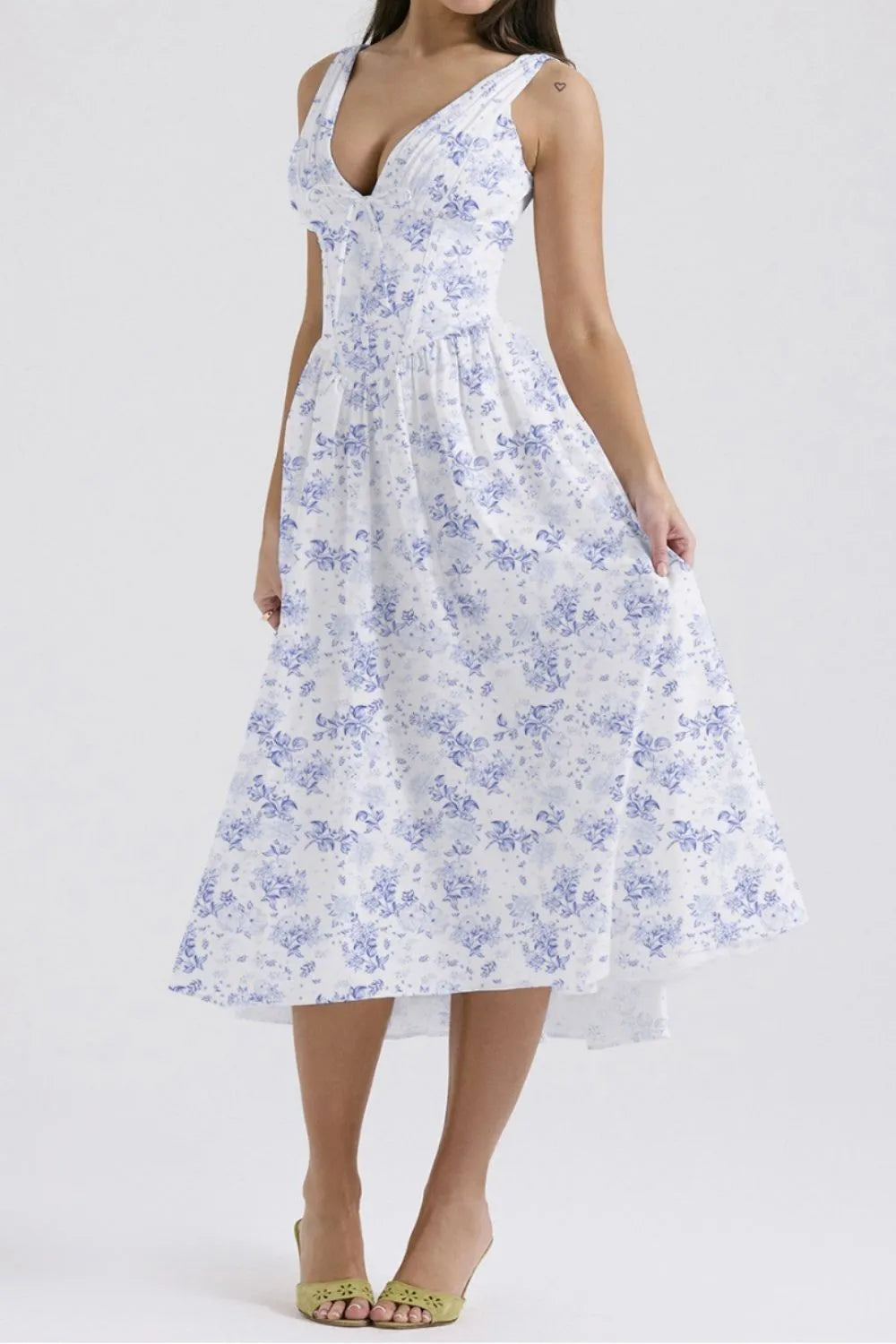 Floral V-Neck Sleeveless Midi Dress with Pockets - The Goddess Galleries