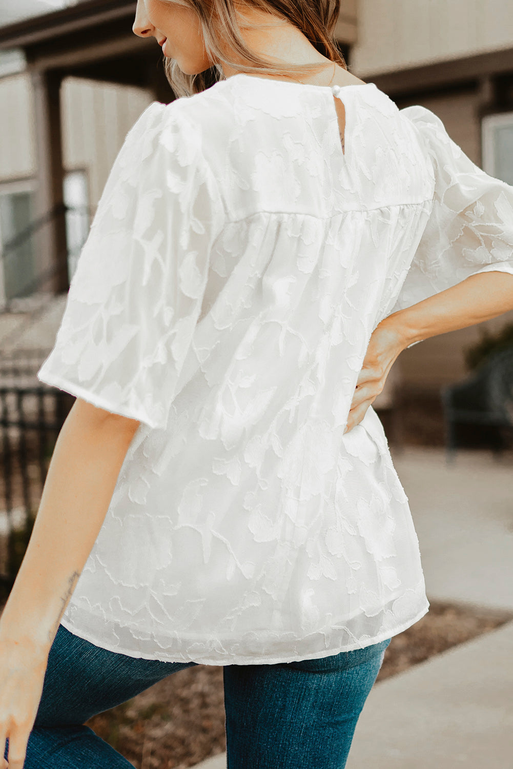 Round Neck Puff Sleeve Blouse - The Goddess Galleries