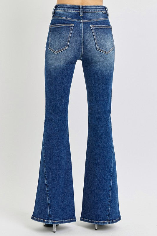 RISEN Distressed Button-Fly Flare Jeans - The Goddess Galleries