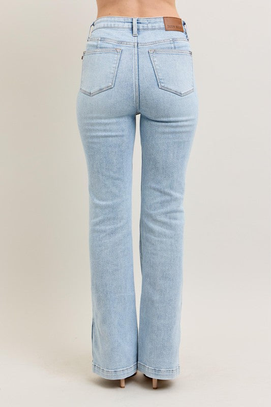Judy Blue Full Size Tummy Control Vintage Wash Side Slit Slim Boot Jeans Plus Size - The Goddess Galleries