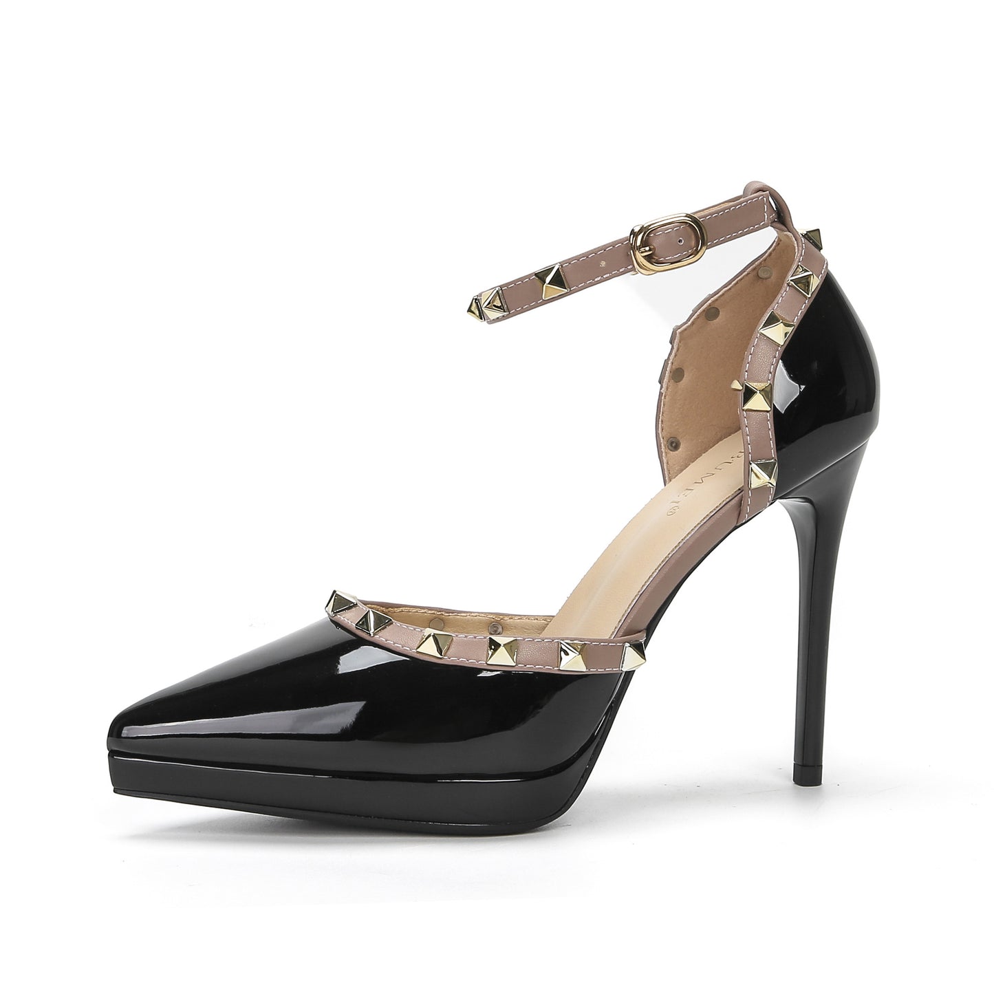 Rivet Decor Ankle Strap Stiletto Pumps - The Goddess Galleries