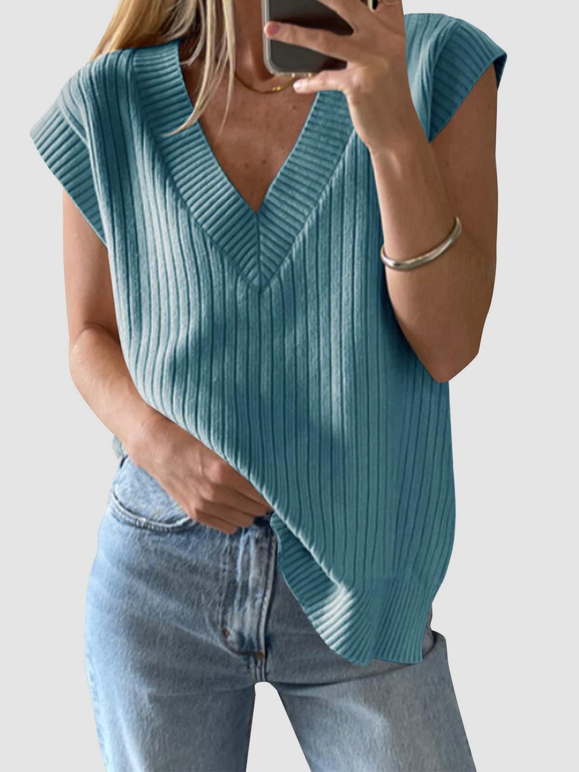 Mandy Ribbed V-Neck Sweater Vest - The Goddess Galleries