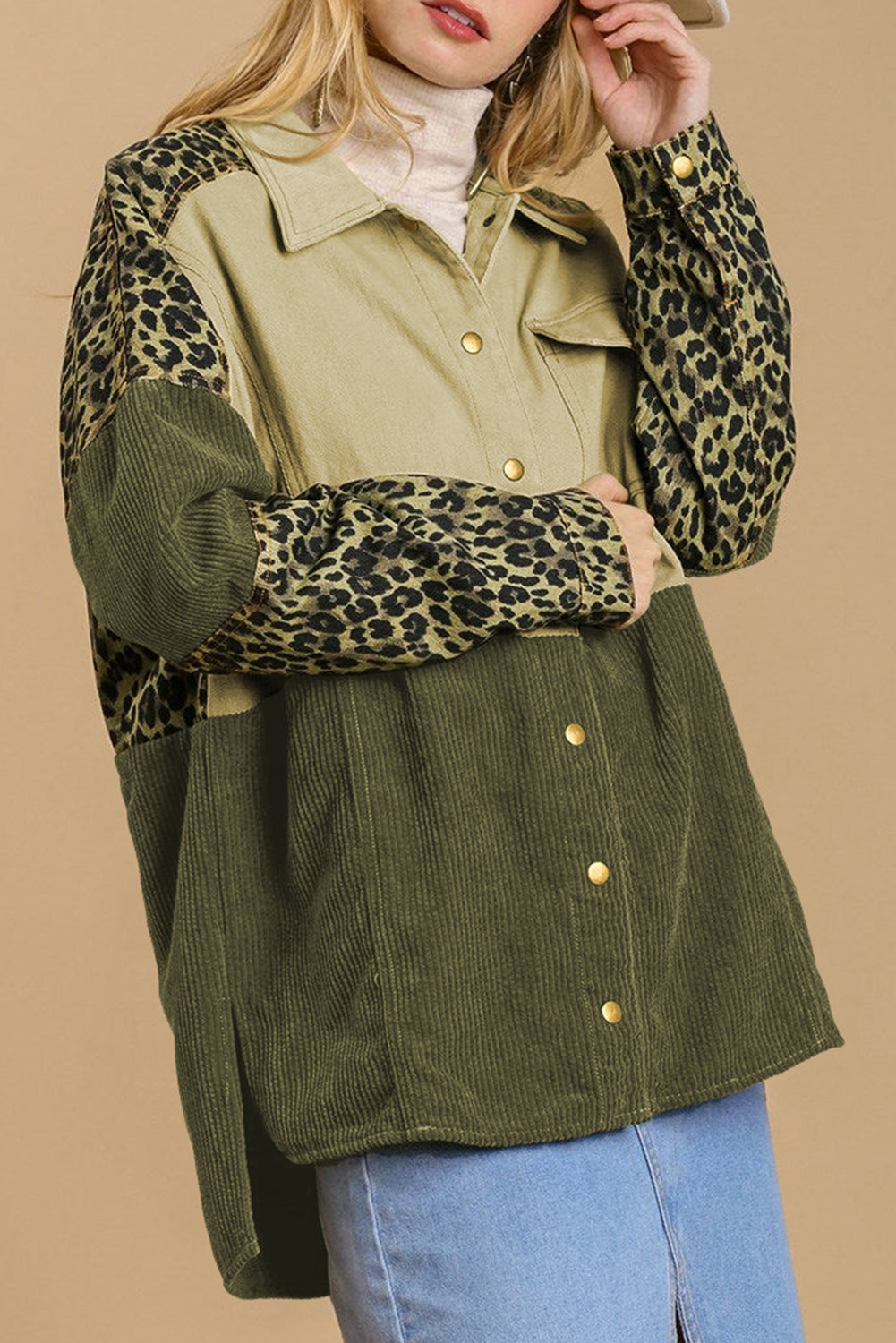 High-Low Leopard Snap Down Shacket - The Goddess Galleries