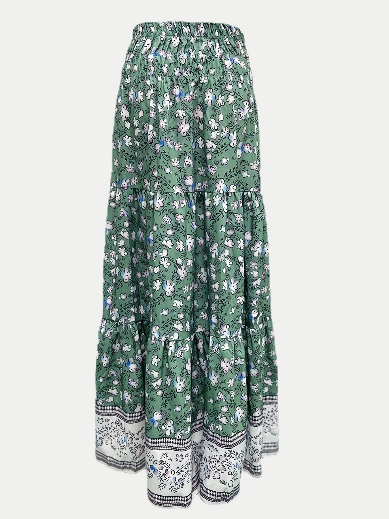 Full Size Tiered Printed Elastic Waist Skirt - The Goddess Galleries