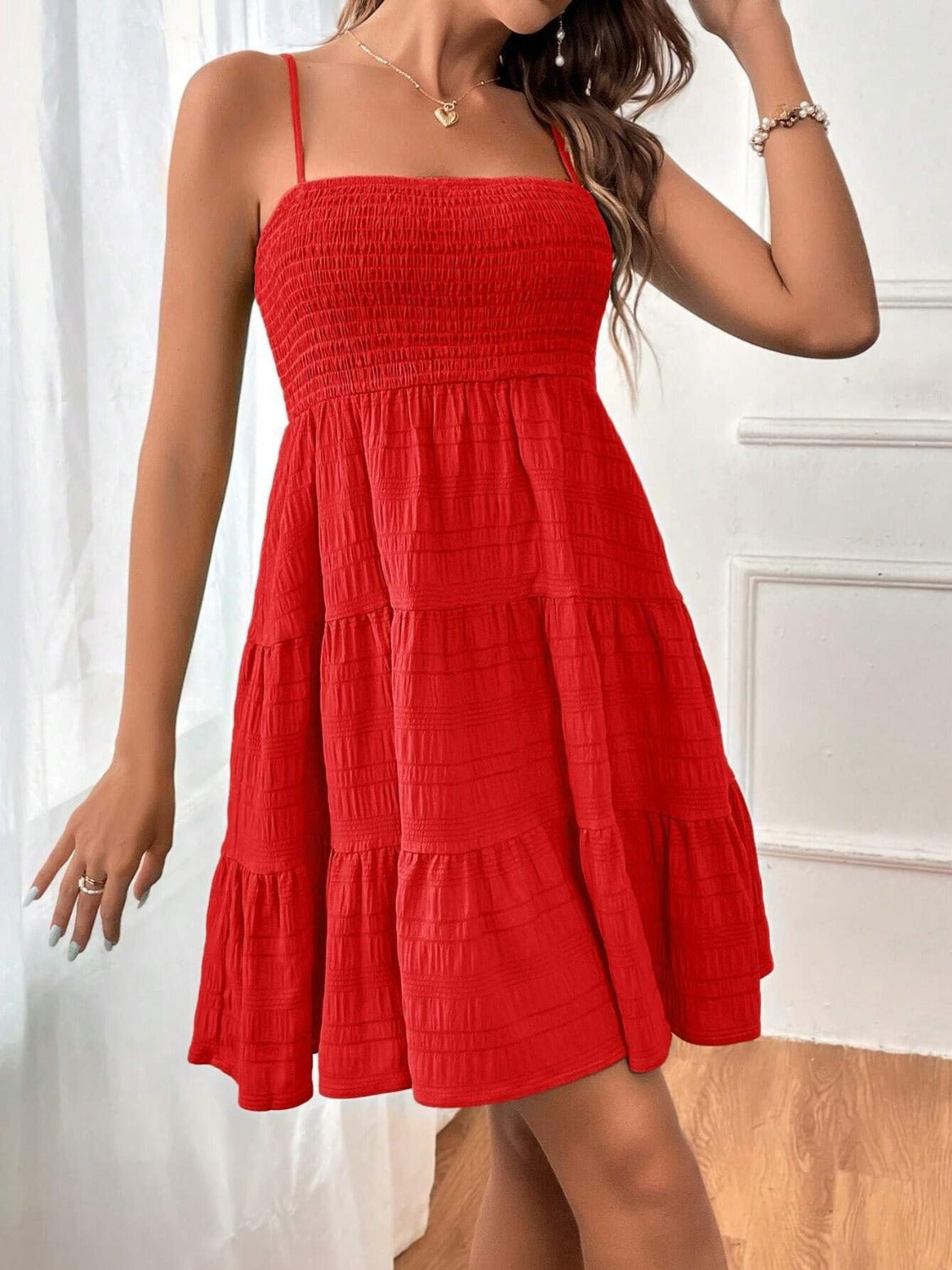 Tiered Smocked Square Neck Cami Dress - The Goddess Galleries