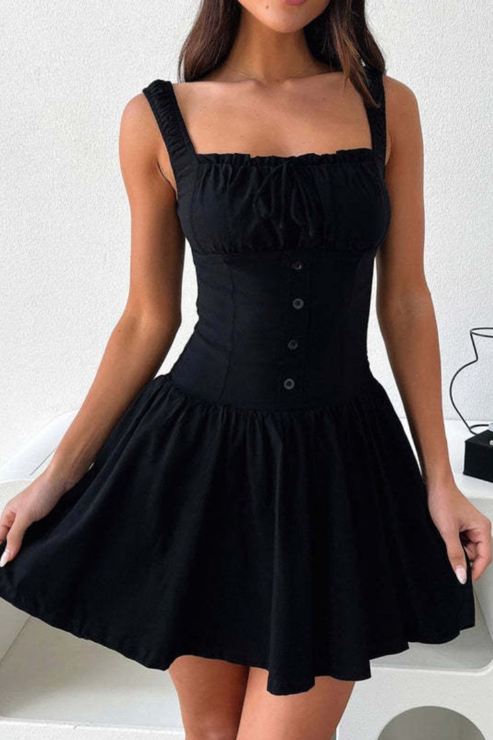 Decorative Button Square Neck Cami Dress - The Goddess Galleries