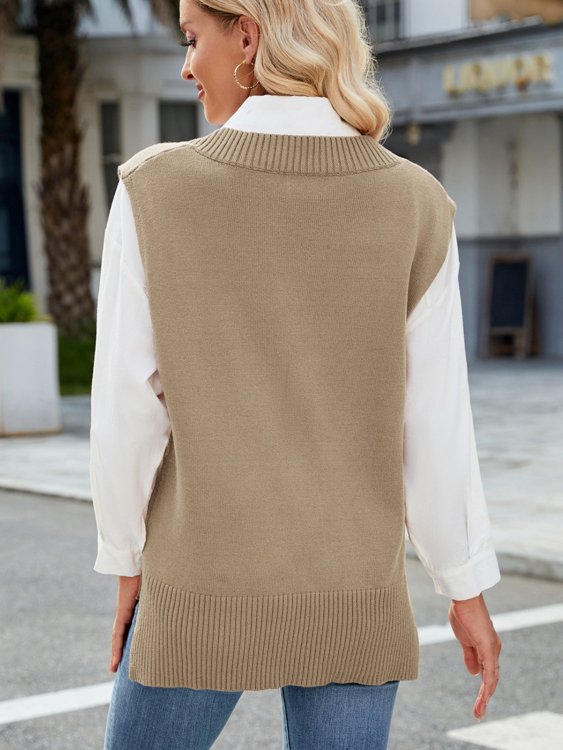 Side Slit V-Neck Sweater Vest - The Goddess Galleries