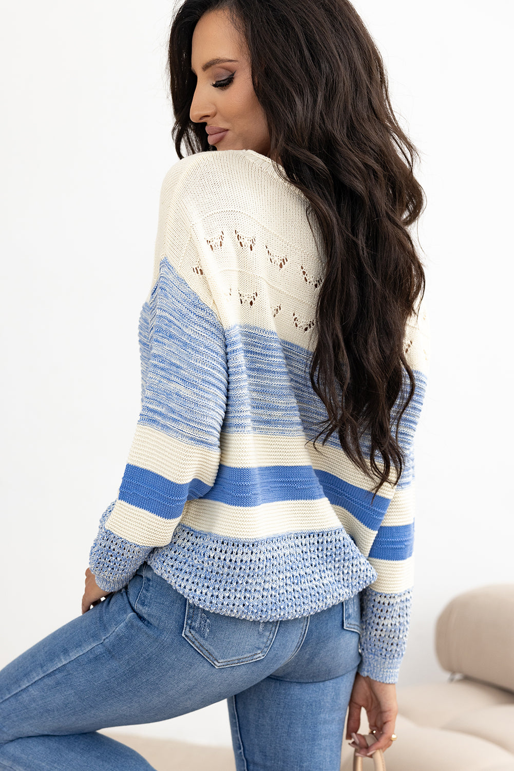 Contrast Round Neck Long Sleeve Sweater - The Goddess Galleries