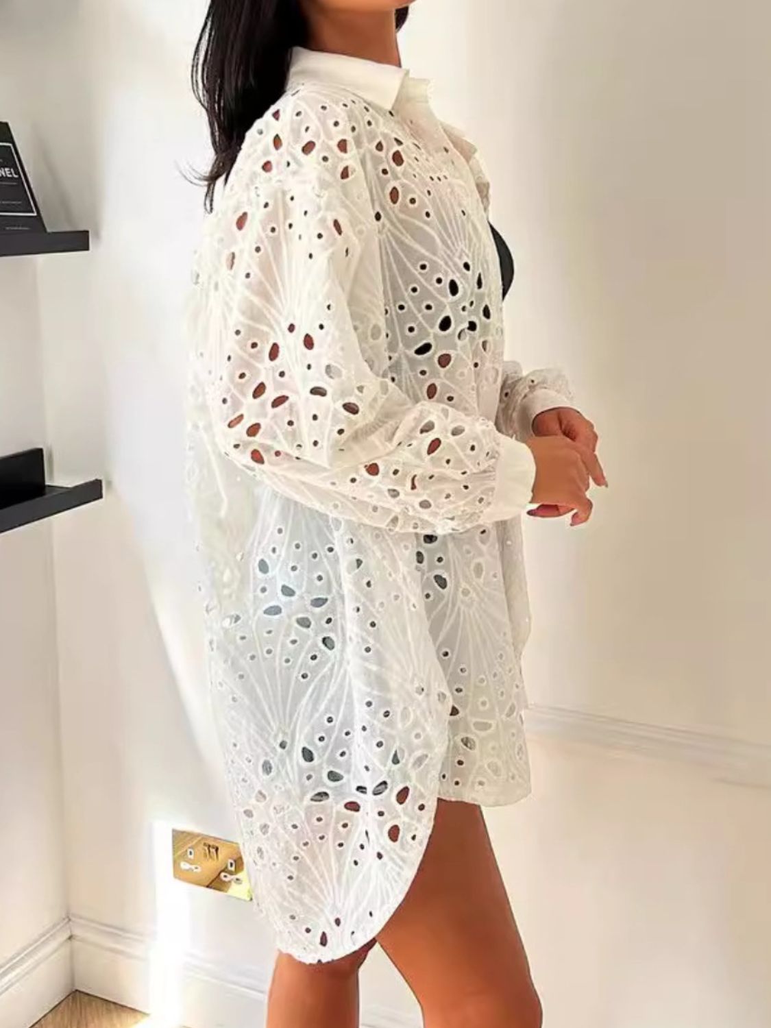 Cutout Collared Neck Long Sleeve Shirt - The Goddess Galleries