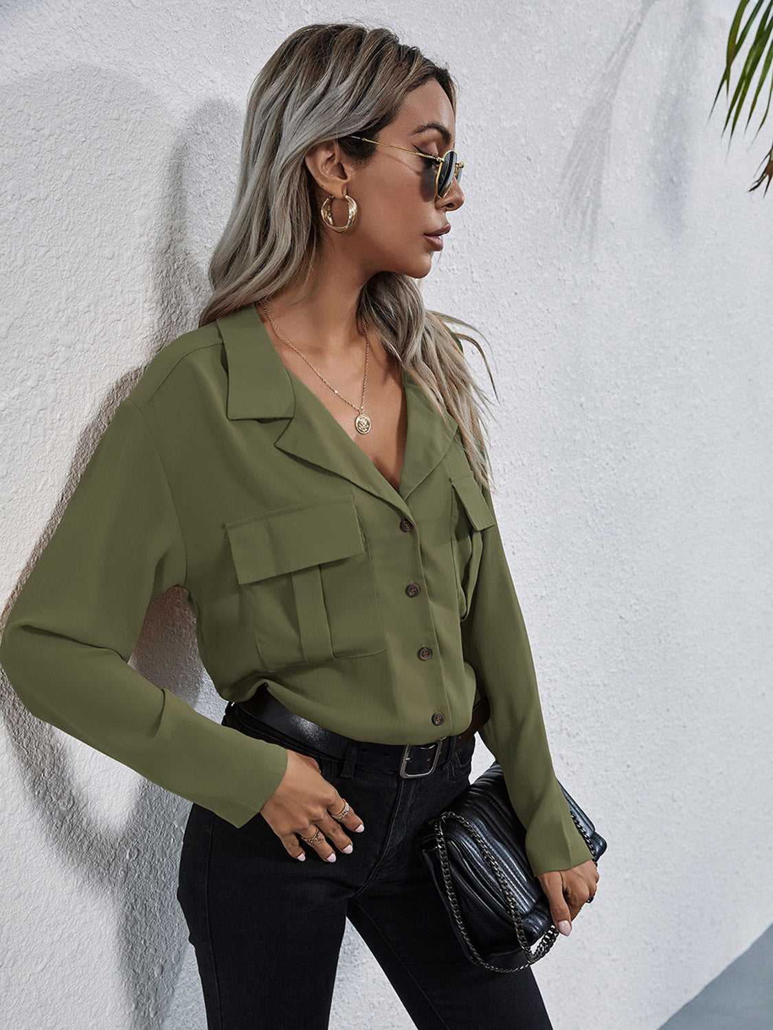 Collared Neck Button Down Shirt - The Goddess Galleries