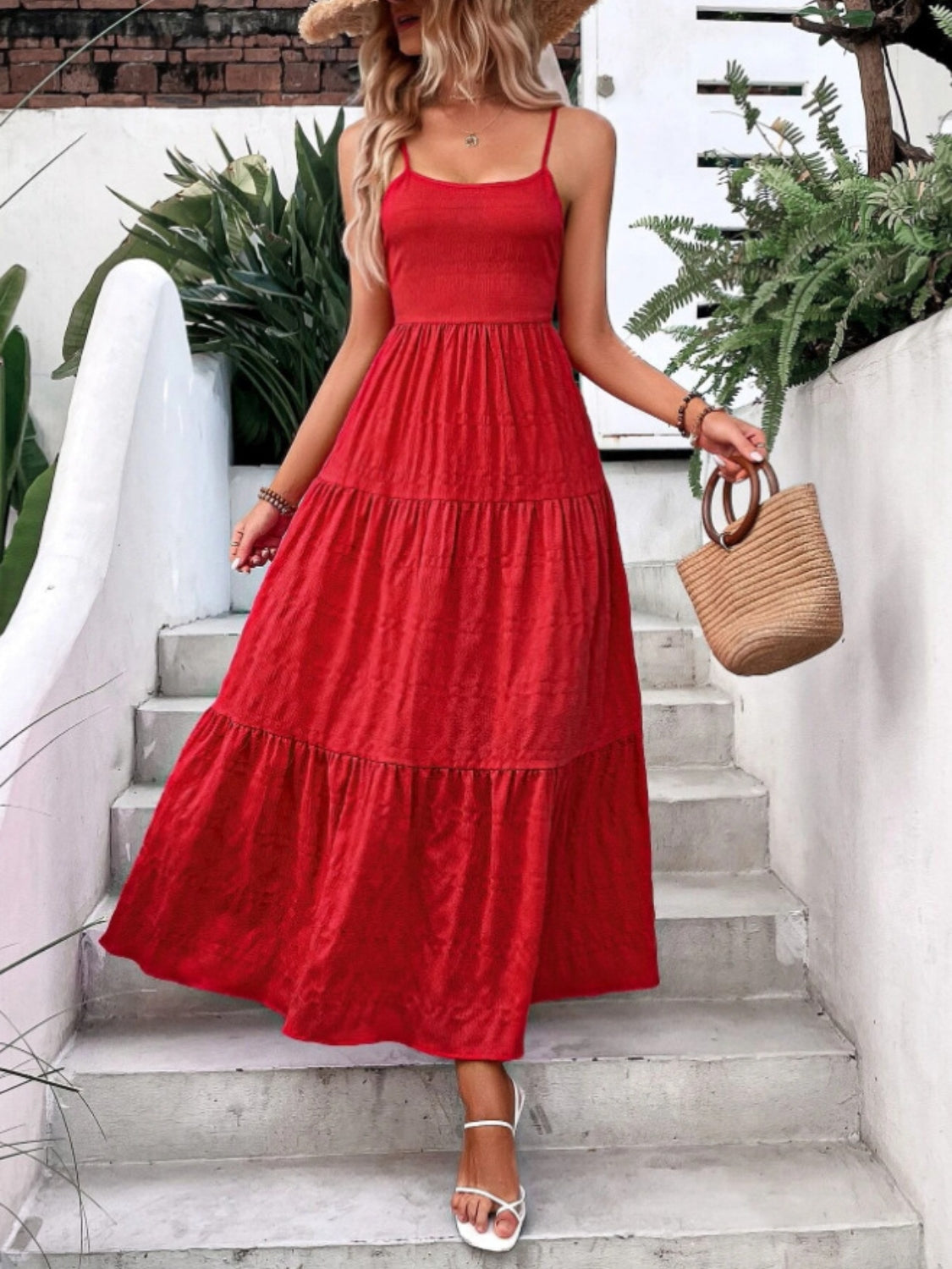 Bow Back Tiered Maxi Cami Dress - The Goddess Galleries