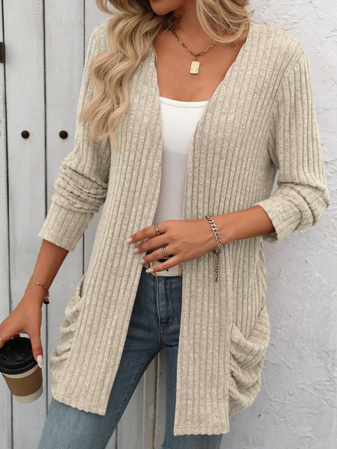 Mandy Open Front Long Sleeve Ribbed Cardigan - The Goddess Galleries