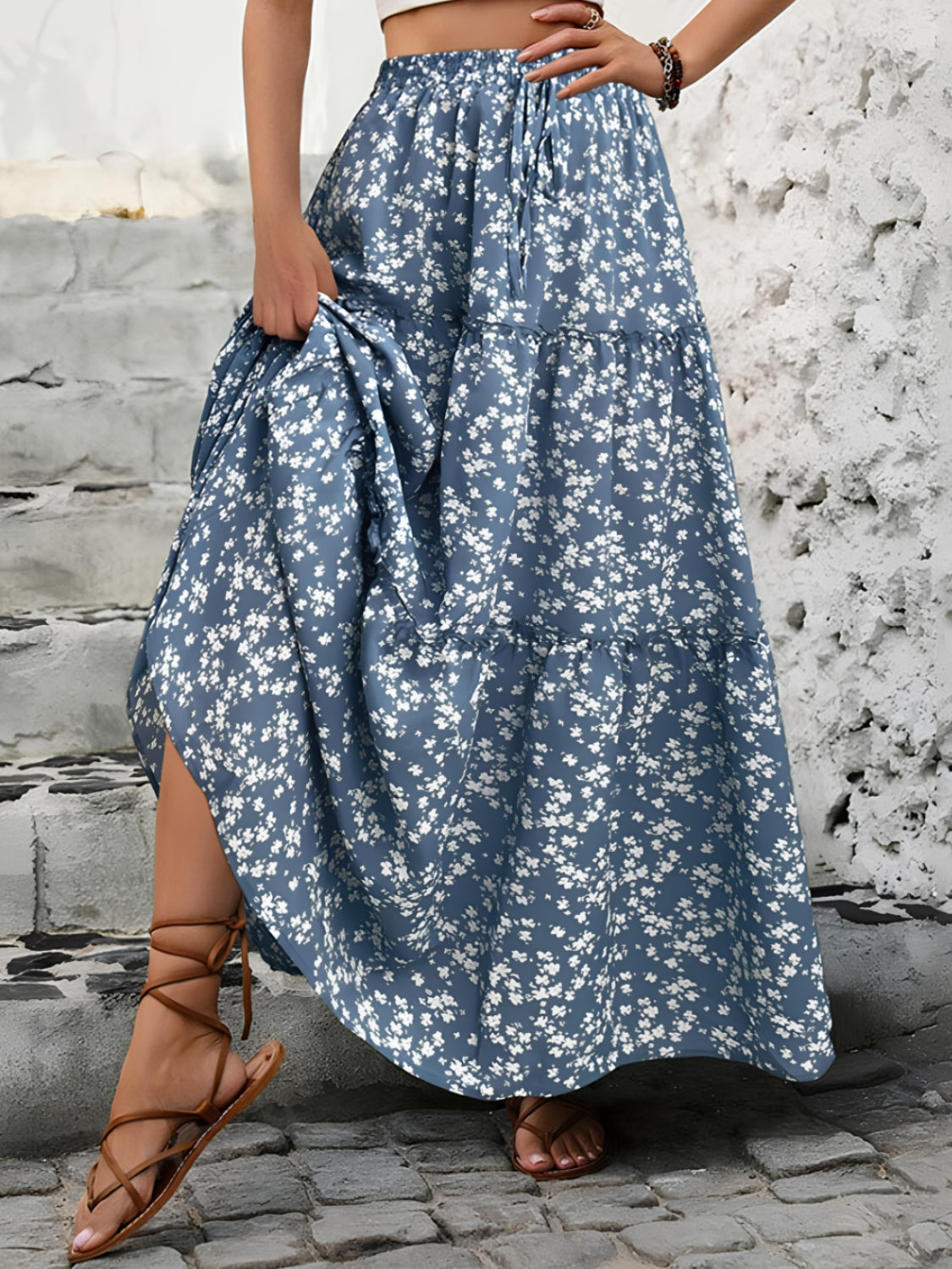 Tiered Floral Maxi Skirt - The Goddess Galleries