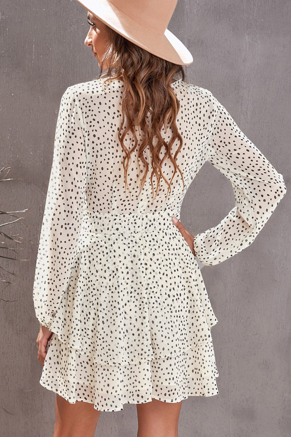 Tied Polka Dot Balloon Sleeve Layered Dress - The Goddess Galleries