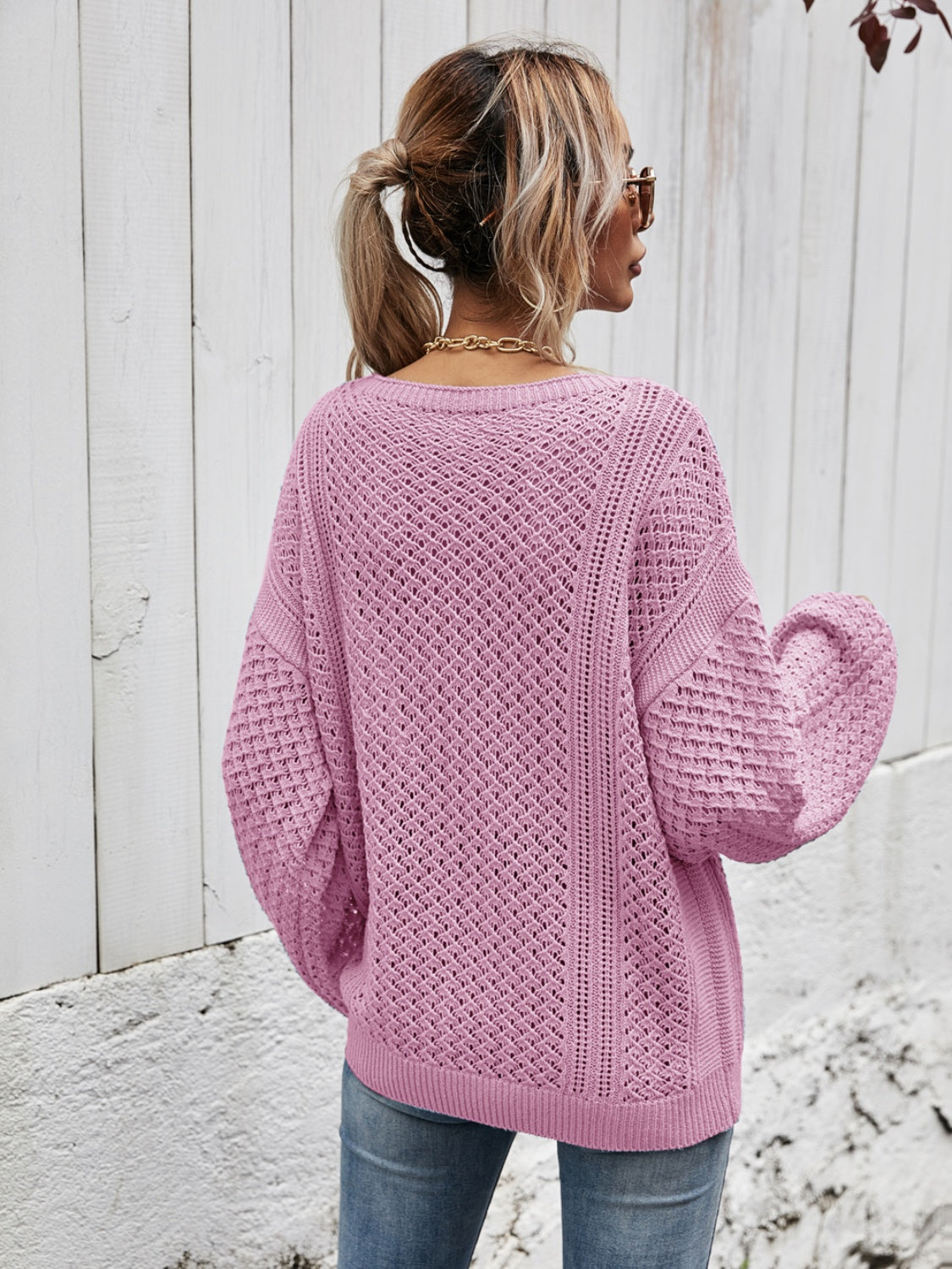 Angel Wings V-Neck Dropped Shoulder Sweater - The Goddess Galleries
