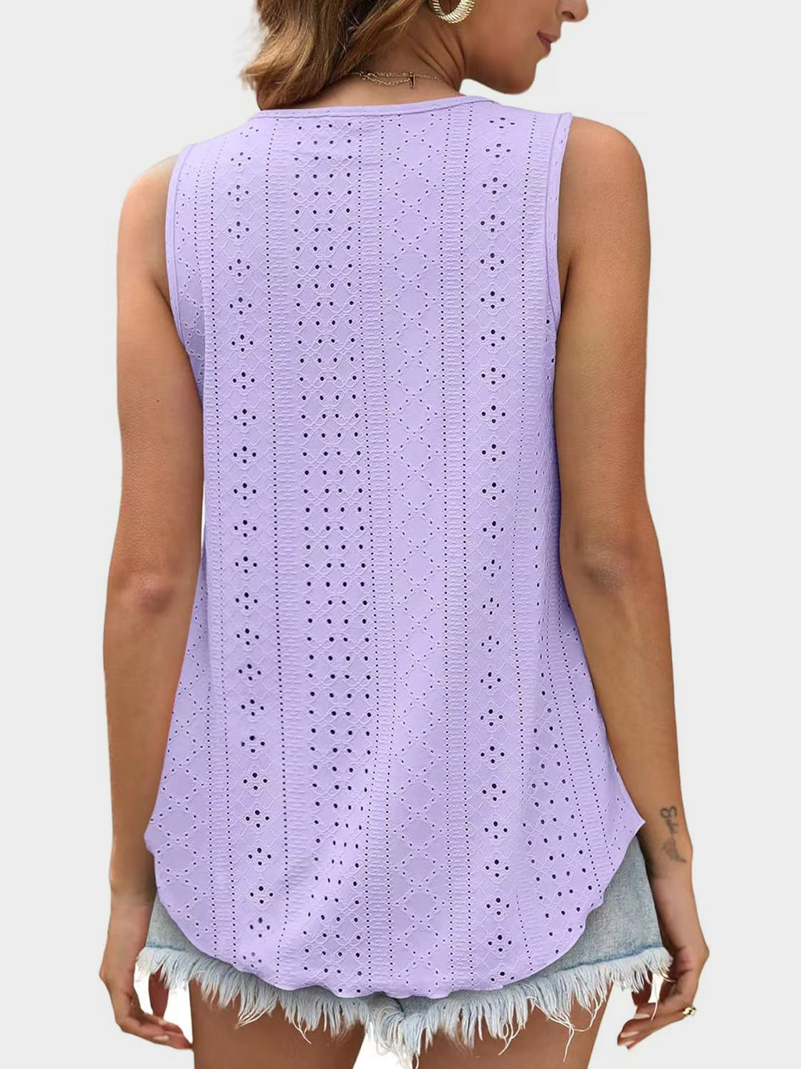 Florira Eyelet Round Neck Tank - The Goddess Galleries