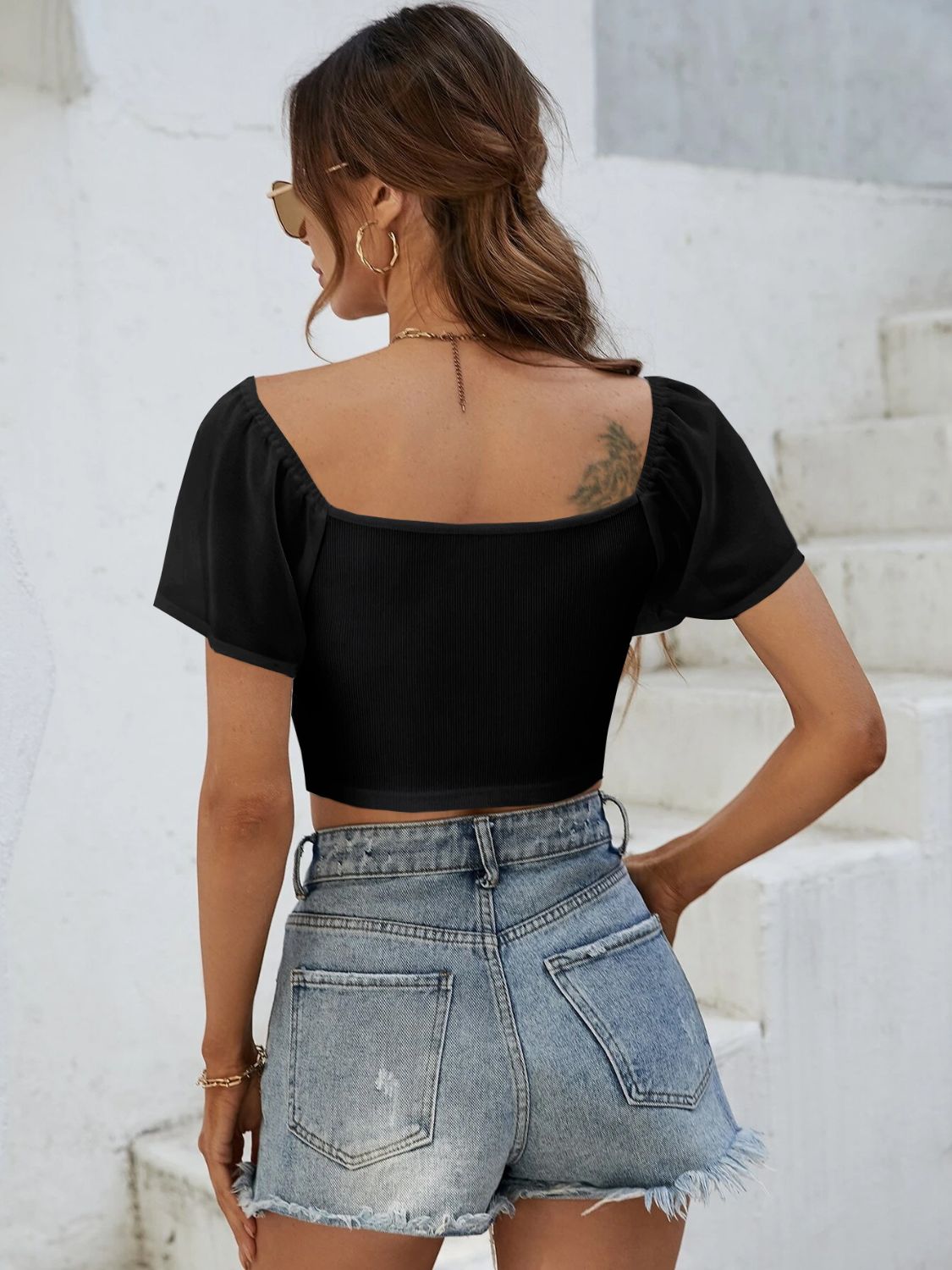 Drawstring Short Sleeve Crop Top - The Goddess Galleries