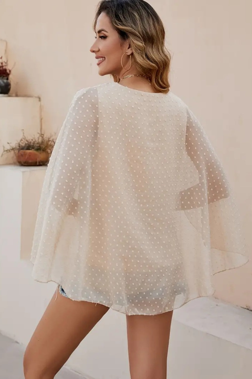 Swiss Dot Round Neck Blouse - The Goddess Galleries