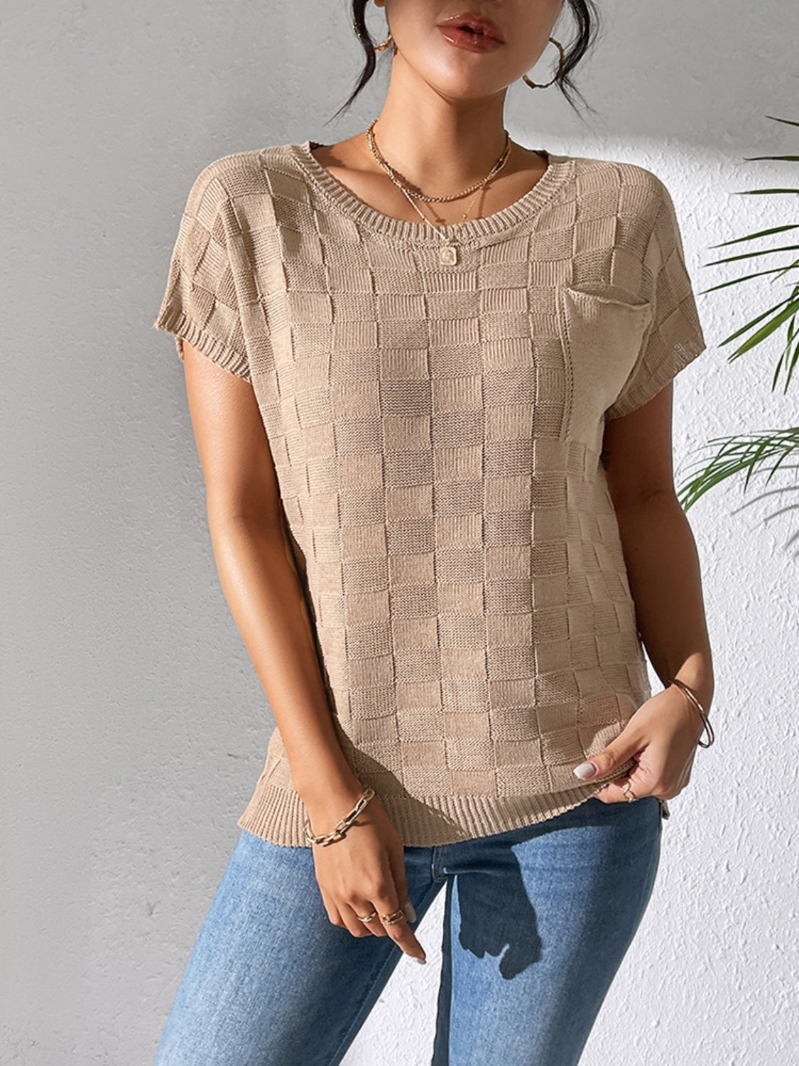 Round Neck Short Sleeve Knit Top - The Goddess Galleries