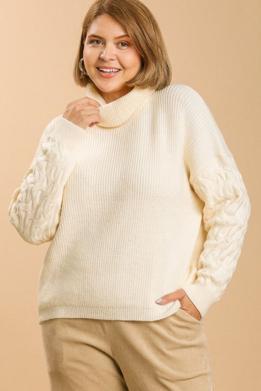 Umgee Full Size Turtle Neck Long Sleeve Sweater Plus Size - The Goddess Galleries