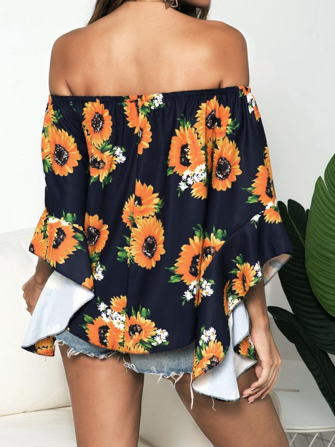 Floral Print Off-Shoulder Flounce Sleeve Blouse - The Goddess Galleries