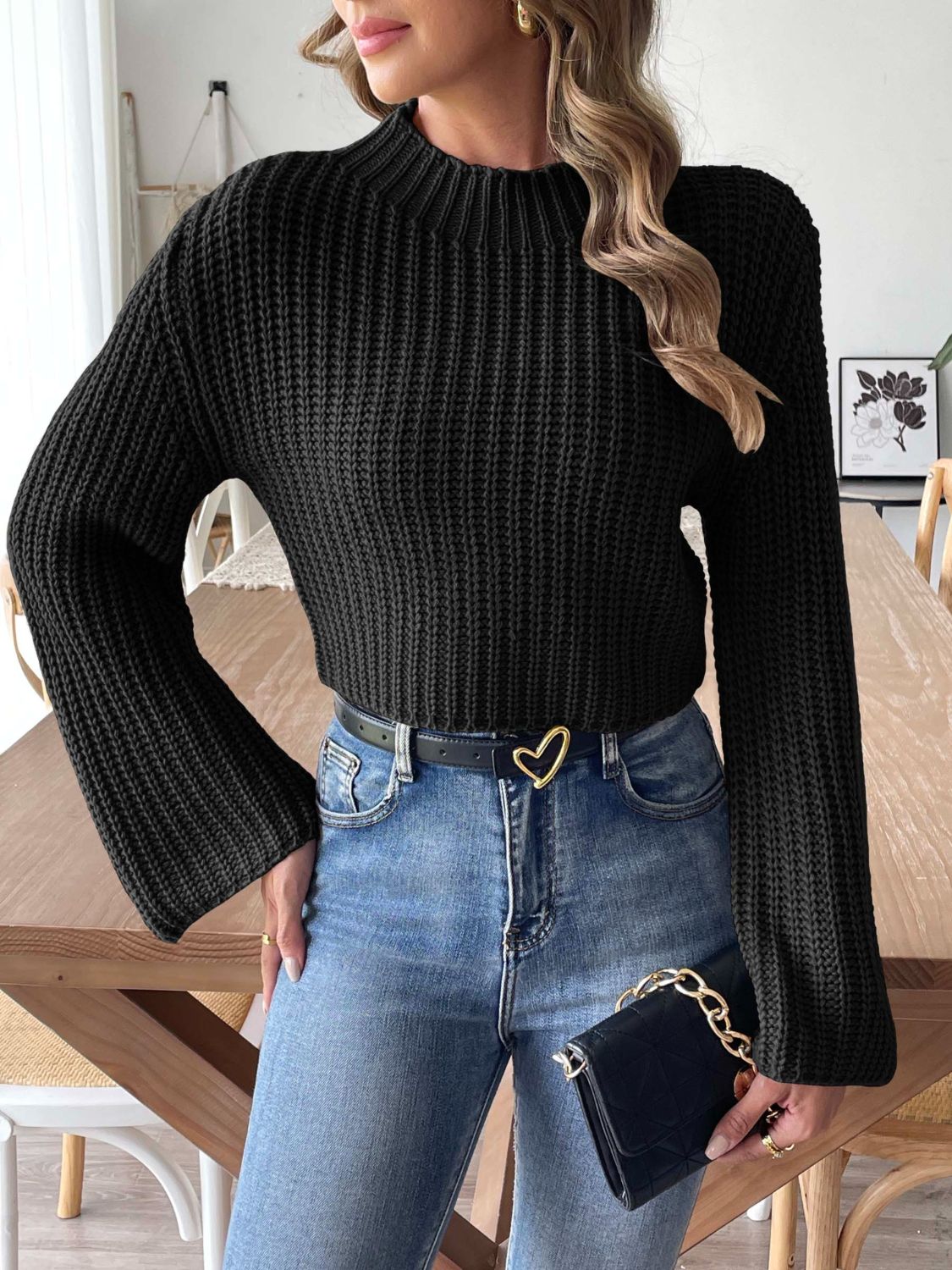 Mock Neck Long Sleeve Sweater - The Goddess Galleries