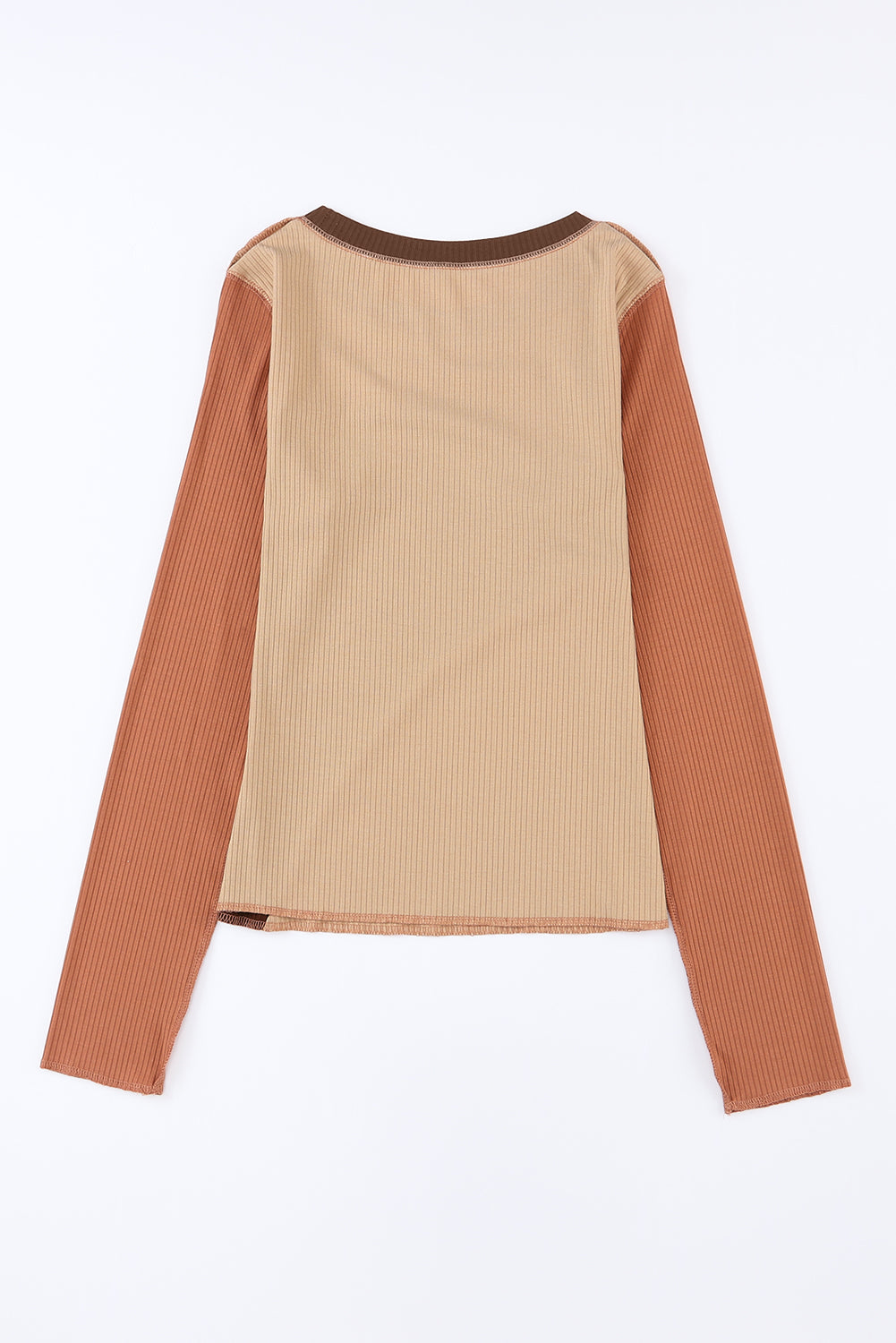 Exposed Seam Contrast Round Neck Long Sleeve T-Shirt - The Goddess Galleries