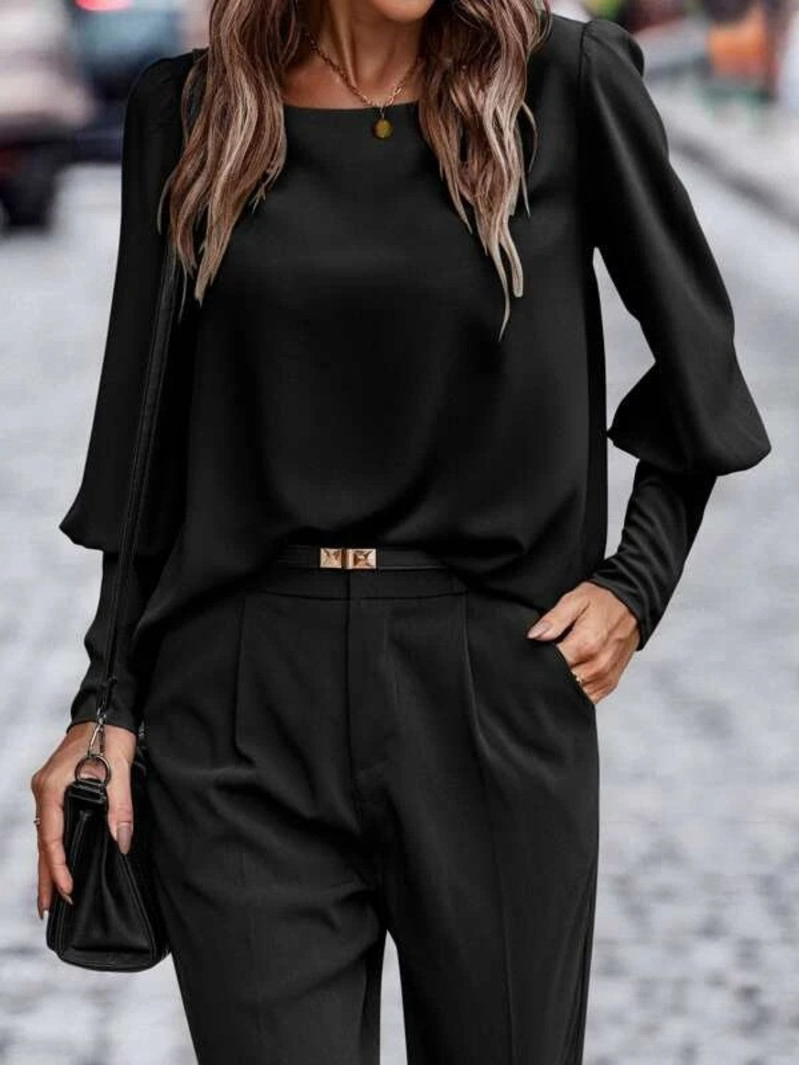 Round Neck Lantern Sleeve Blouse - The Goddess Galleries