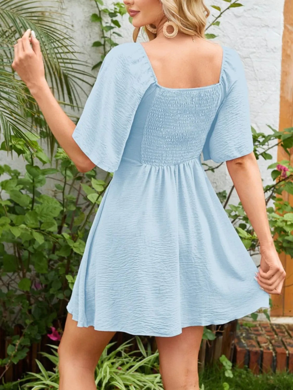Smocked Back Knotted Flutter Sleeve Dress - The Goddess Galleries