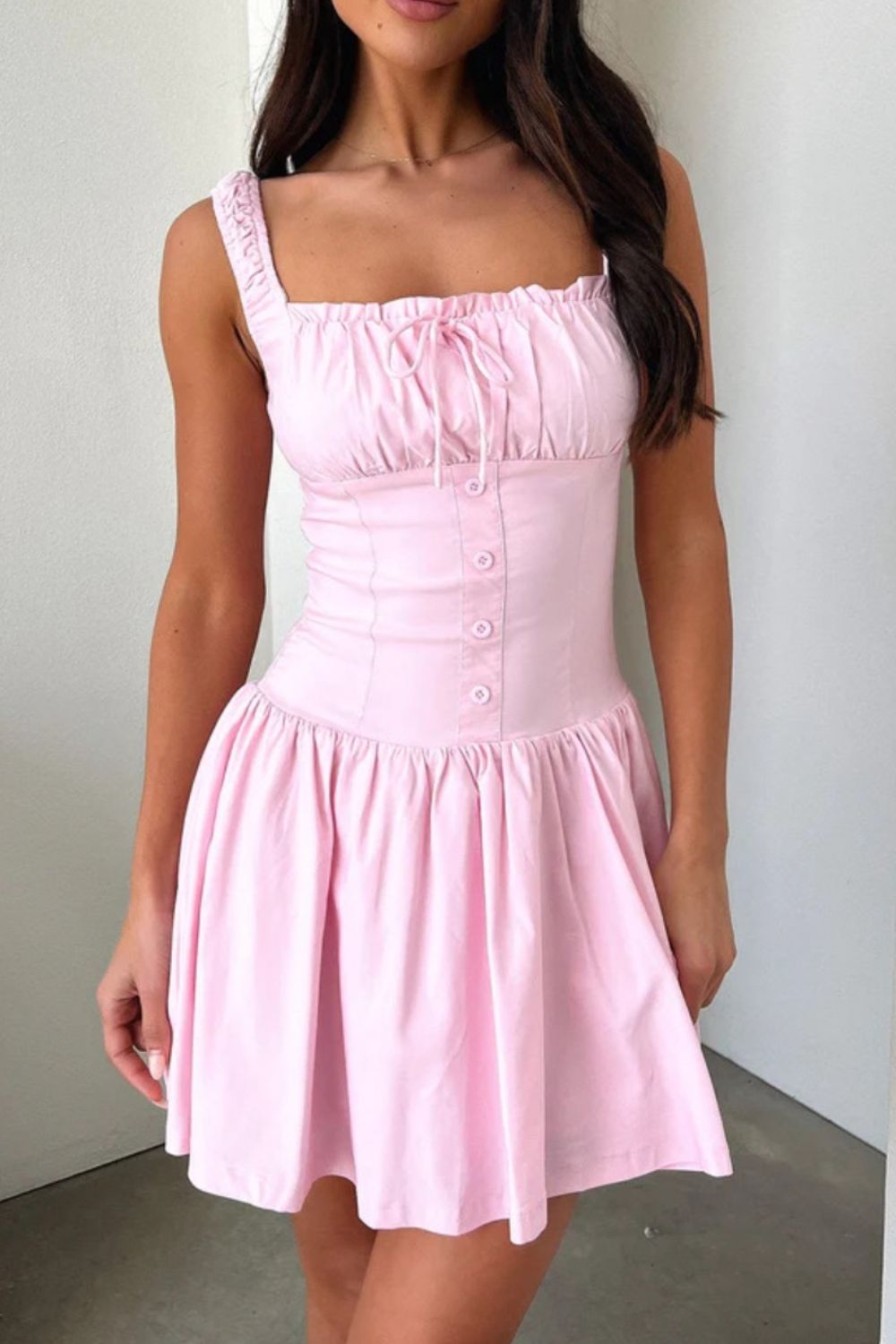 Decorative Button Square Neck Cami Dress - The Goddess Galleries