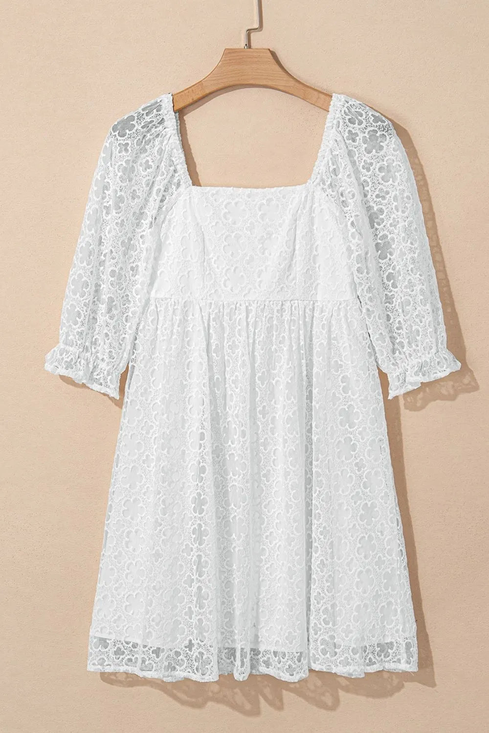 Lace Puff Sleeve Empire Waist Mini Dress - The Goddess Galleries