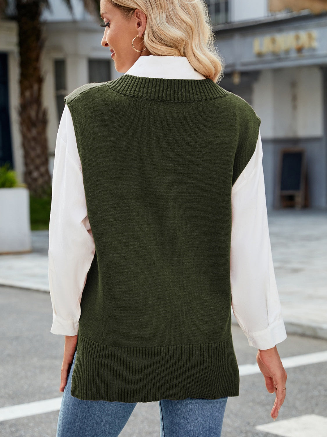 Side Slit V-Neck Sweater Vest - The Goddess Galleries