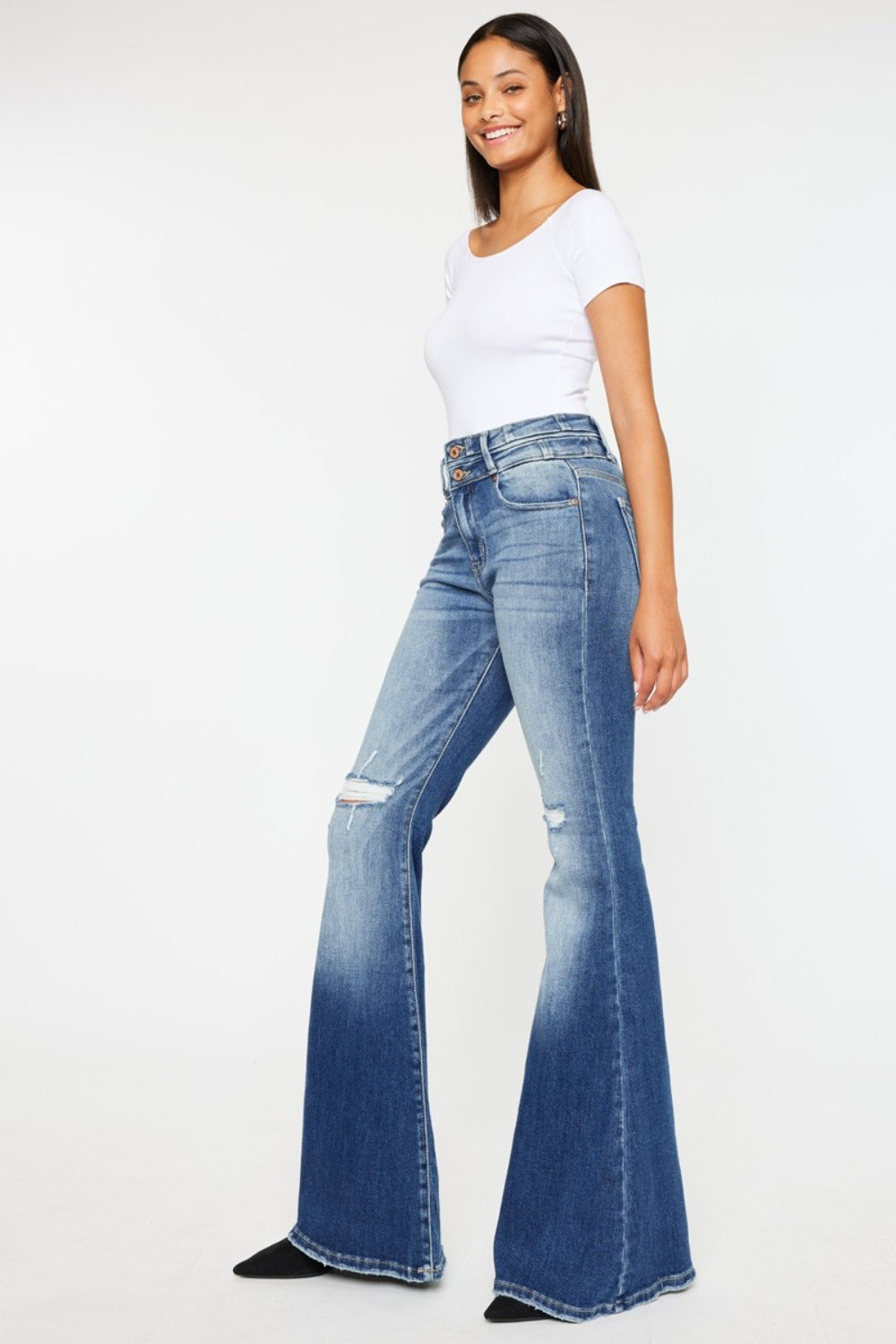 Kancan High Rise Wide Waistband Flare Jeans - The Goddess Galleries