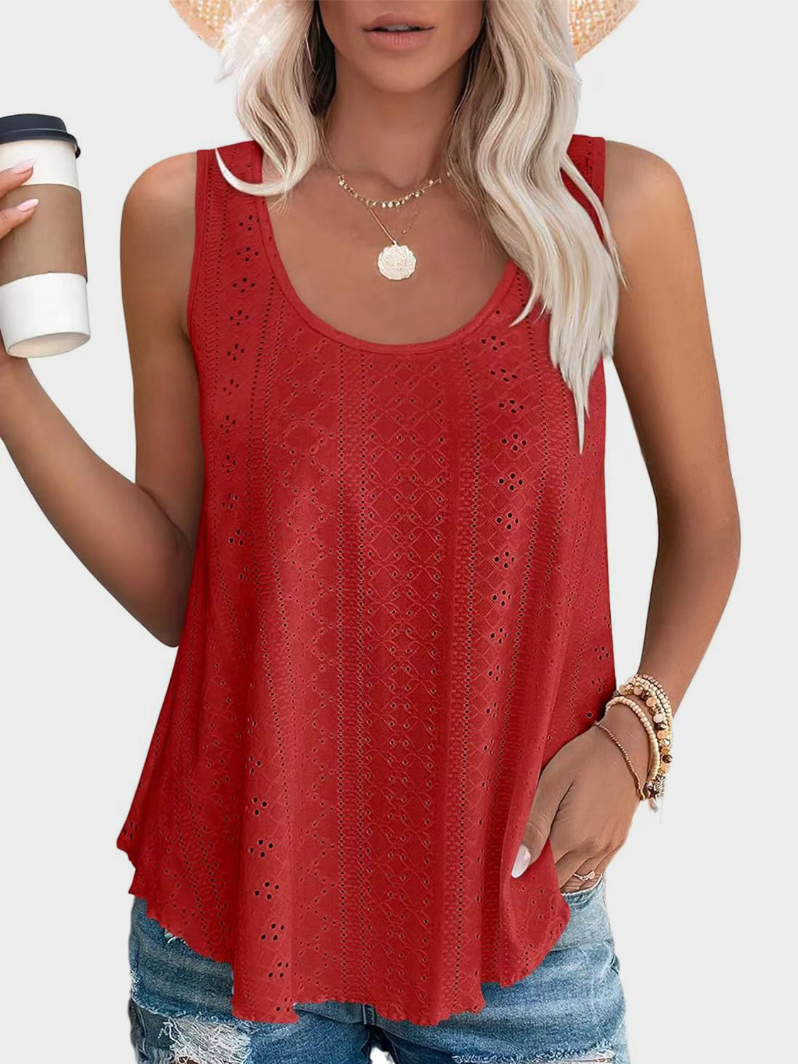 Florira Eyelet Round Neck Tank - The Goddess Galleries