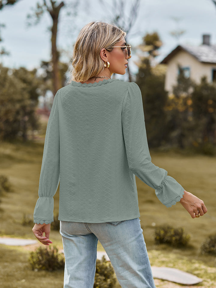 V-Neck Flounce Sleeve Blouse - The Goddess Galleries